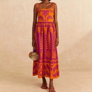 FARM Rio Pineapple Love Cutwork tropical Maxi Dress Orange/Pink